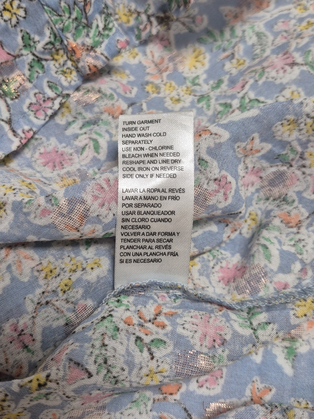 🌸 Democracy Floral Ruffle Button-Front Blouse – Light Blue – Size L - Picture 13 of 13